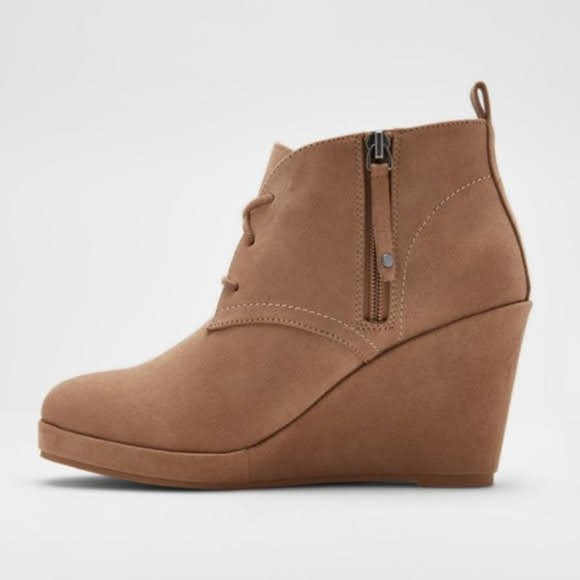 DV By Dolce Vita, Terri Women's Taupe Lace Up Wedge Heel Ankle Booties - Picture 1 of 3